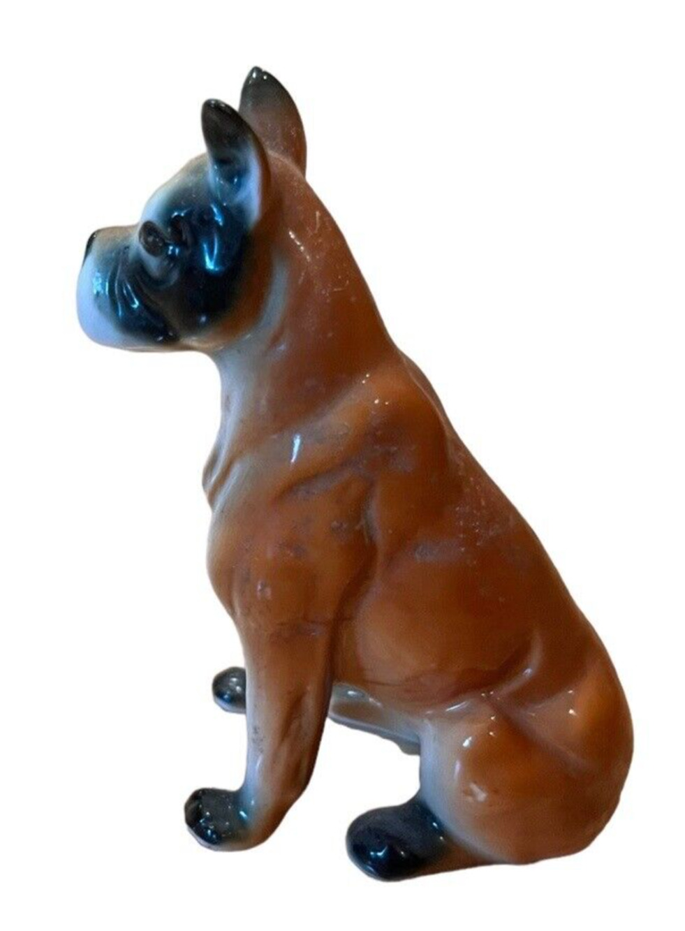 Vintage Ceramic Boxer Figure Sitting Dog Unmarked 3.5" tall Lots of Detail